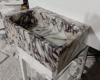 Calacatta Viola Marble Bathroom Sink, Wall Mounted Luxury Washbasin