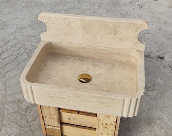 Travertine Wall Mounted Sink | Luxury Stone Bathroom Basin, Polished Finish