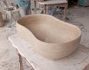 Handcrafted Travertine sink Bathroom Sink: Polished Stone Vanity