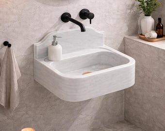 Carrara Marble Wall Mounted Sink | Luxury Stone Bathroom Washbasin