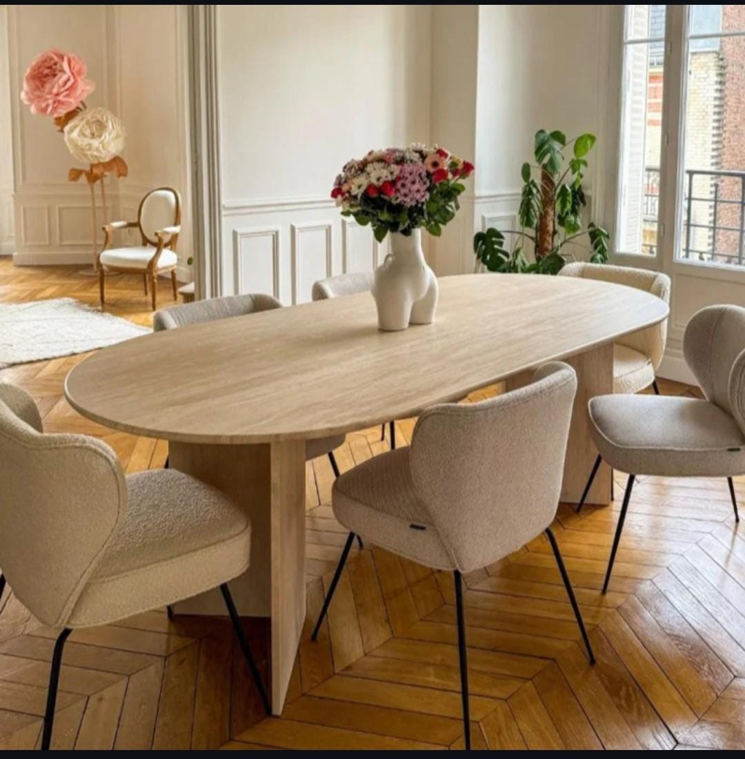 Travertine Marble Dining Table – Handmade Natural Stone for Kitchen ...