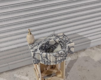 Calacatta Viola Marble Sink, Farmhouse Sink, Wall Mounted  Powder Room