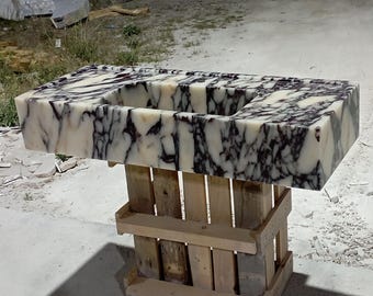 Lavabo de mármol Calacatta Viola de lujo: Lavabo de encimera de pared a medida