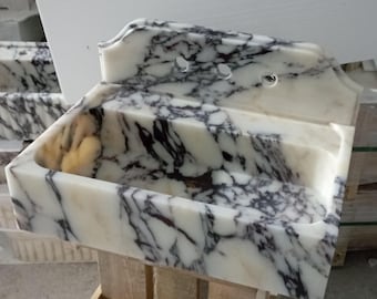 Luxury Calacatta Viola Marble Sink with Backsplash, Wall Mounted Natural Stone Washbasin