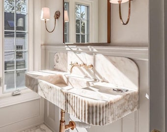 Calacatta Gold Marble Sink with – Custom Ribbed Stone Basin Bathroom Vanity
