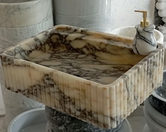 Lavabo de mármol Calacatta Viola de lujo: Lavabo de encimera de pared a medida