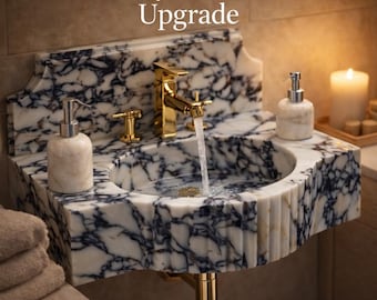 Calacatta Viola marble vessel sink Backsplash Luxury Bathroom Vanity Handmade Stone Wall Mount Basin