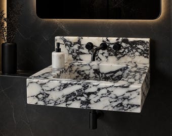 Calacatta Viola marble vessel sink Backsplash Luxury Bathroom Vanity Handmade Stone Wall Mount Basin