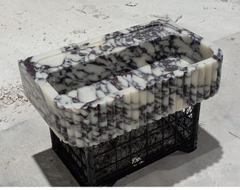 Calacatta Viola Marble Sink | Hand-Carved Ribbed Stone | Vanity or Wall-Mounted Sink | Custom Sizes Available
