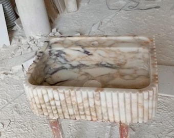 Lavabo de mármol Calacatta Gold, lavabo de lujo para montaje en pared.