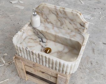 Polished Calacatta Gold Marble Bathroom Vanity Sink