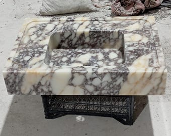 Lavabo de mármol Calacatta Viola de lujo: Lavabo de encimera de pared a medida