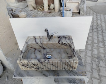 Calacatta Viola Marble Vessel Sink, Polished Bathroom Vanity Basin