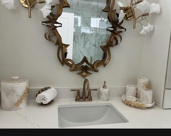 Luxury Marble Bathroom Set Accessories Set, Gold Accents, Modern Vanity Decor