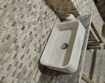 Carrara marmor handfat, badrumshandfat, polerad badrumsdekor