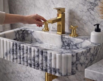 Calacatta Viola marble vessel sink Rectangular Wall Mount Bathroom Vanity, Polished Carrara Stone