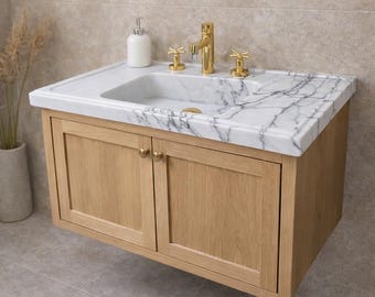 Luxury Lilac Stone Bathroom Vanity – Wall Mounted Marble Sink with Cabinet, Custom Made