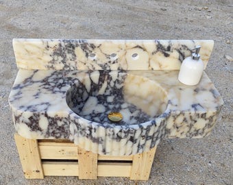 Calacatta Viola Marble Sink, Solid Stone Bathroom Vanity, Wall Mount or Countertop