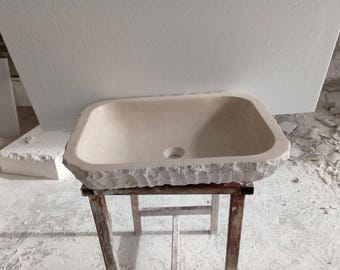 Handcrafted Travertine sink Bathroom Sink: Polished Stone Vanity