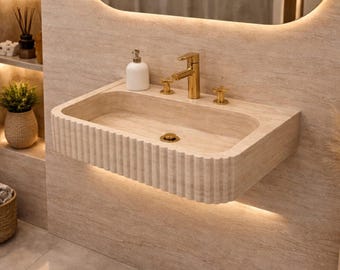 Handmade Travertine Sink Basin: Luxury Modern Wall Mounted Vanity, Natural Stone Bathroom Sink
