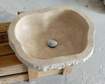 earthy bathroom decor Travertine Bathroom Sink: Vanity Powder Room