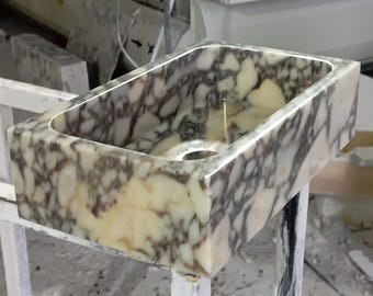 Handcrafted Calacatta Viola Marble Sink | Custom Size Fluted Wall Mount Basin | Natural Stone Sink