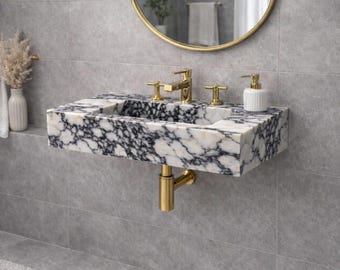 Calacatta Viola Marble Sink – Wall Mounted Vanity Basin – Modern Powder Room Sink