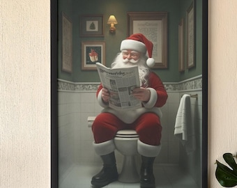 Póster humorístico de Papá Noel para el baño / Arte mural divertido para las fiestas / Idea de regalo para decoración navideña