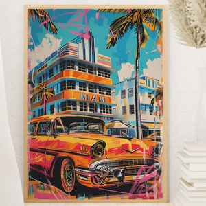 Miami Art Deco Poster | Lebendige Ocean Drive Wandkunst | Retro Miami Beach Dekor