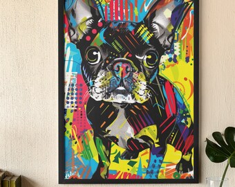 Vibrant French Bulldog Graffiti Poster Print - Bold Street Art Dog Illustration - Unique Urban Wall Art for Modern Homes