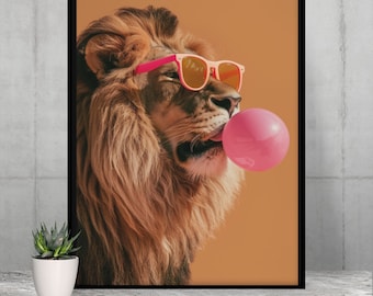 Lion Wall Art - Lion Bubblegum Print - Animal Art - Lion Portrait