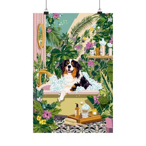 Australian Shepherd Bath Art | Botanical Bathroom Poster | Cute Dog Wall Print