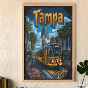 Sztuka ścienna Tampa Florida | Ilustracja tramwaju Water Street | Wydruk pamiątkowy z podróży