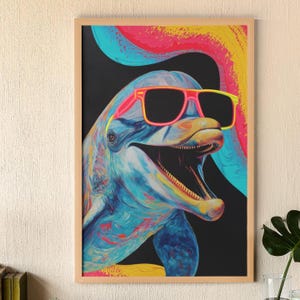 Delphin Wandkunst - Funky Meerestier mit Sonnenbrille Poster - Tropisches Meer Dekor