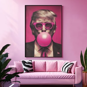 President Donald Trump - Pink Sun Glasses Trump Bubble Gum - Trump Wall Art - Matte Canvas, Stretched, 0.75&quot;
