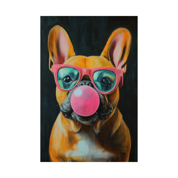 French Bulldog Wall Art | Pop Art Frenchie With Bubble Gum