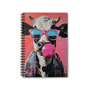 Kuh Notizbuch mit Pink Sonnenbrille und Bubble Gum - Süßes Spiralgebundenes Notizbuch für die Schule
