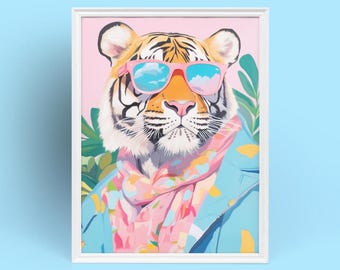 Summer Tiger Wall Art | Cool Hipster Tiger Poster | Trendy Animal Print Decor