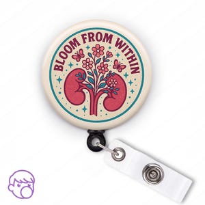 Floral Kidney Badge Reel: Retro Nephrology Nurse Gift