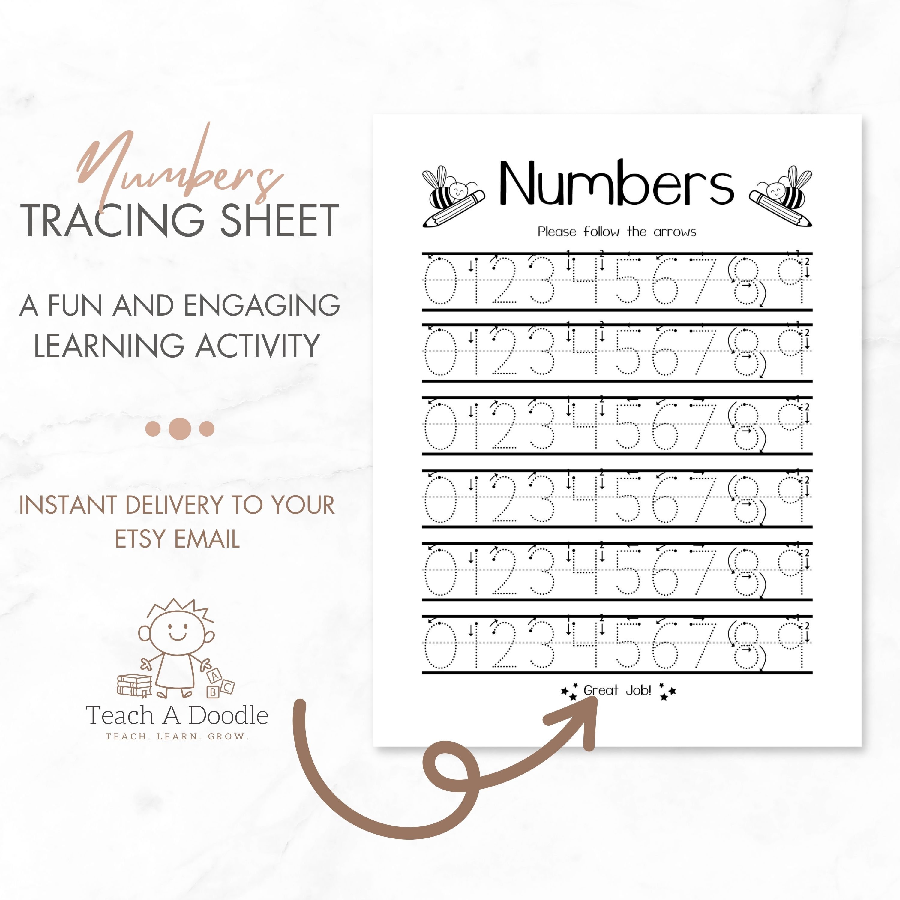 Alphabet and Number Tracing Worksheets, Printable Toddler Learning