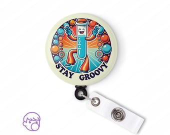 Retro Test Tube Badge Reel: Groovy Lab Scientist Gift