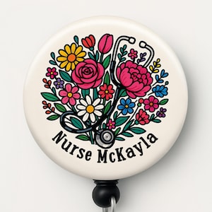Personalized Floral Nurse Badge Reel: Custom Stethoscope ID Holder