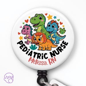 Custom Pediatric Nurse Badge Reel, Peds Badge Reel Nursing Gifts, Cute PICU Nurse Badge Personalized Dinosaur Badge Reel
