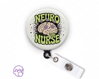 Floral Brain Neuro Nurse Badge Reel: Medical ID Holder