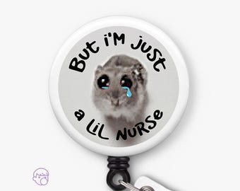 Funny Sad Hamster Nurse Badge Reel: Nursing Student Gift