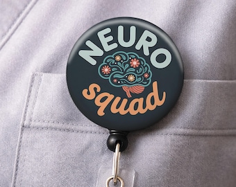 Neuro Squad Badge Reel, Neurology Team Gift, Matching Neuro ICU Nurse Crew ID Holder, Brain Unit Department Bulk Favors, Retractable Badge