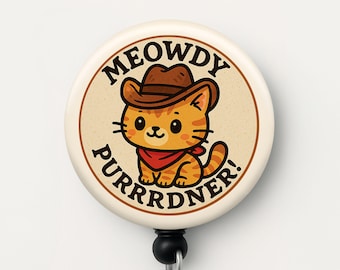 Porte-badge rétractable Cowboy Cat : un cadeau humoristique pour vos collègues, idéal pour un style western.