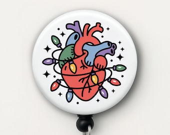Christmas Heart Badge Reel, Holiday Nurse ID Holder