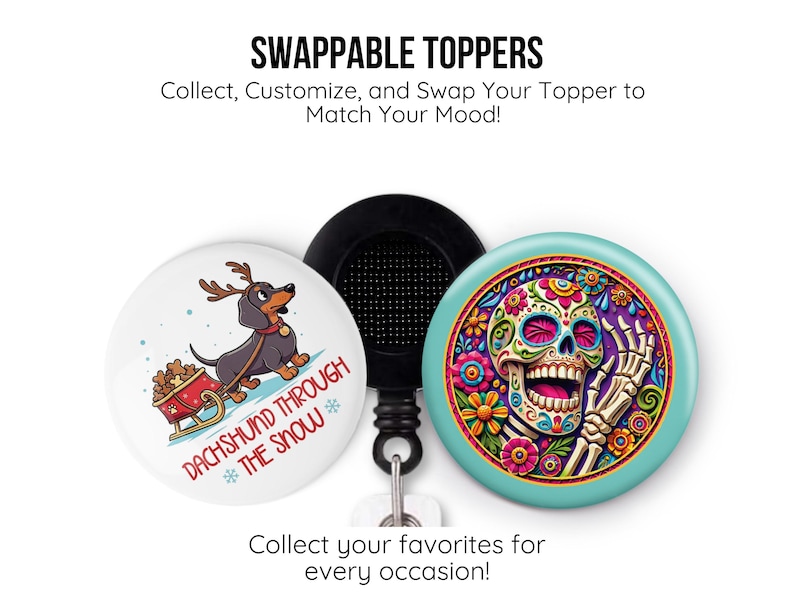 Sugar Skull Badge Reel Day of the Dead Retractable ID Holder Colorful ...