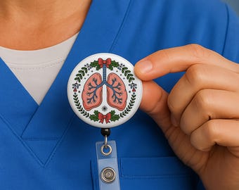 Christmas Lung Badge Reel Respiratory Therapist Gift RT Nurse ID Holder Holiday Medical Badge Clip Healthcare Worker Stocking Stuffer